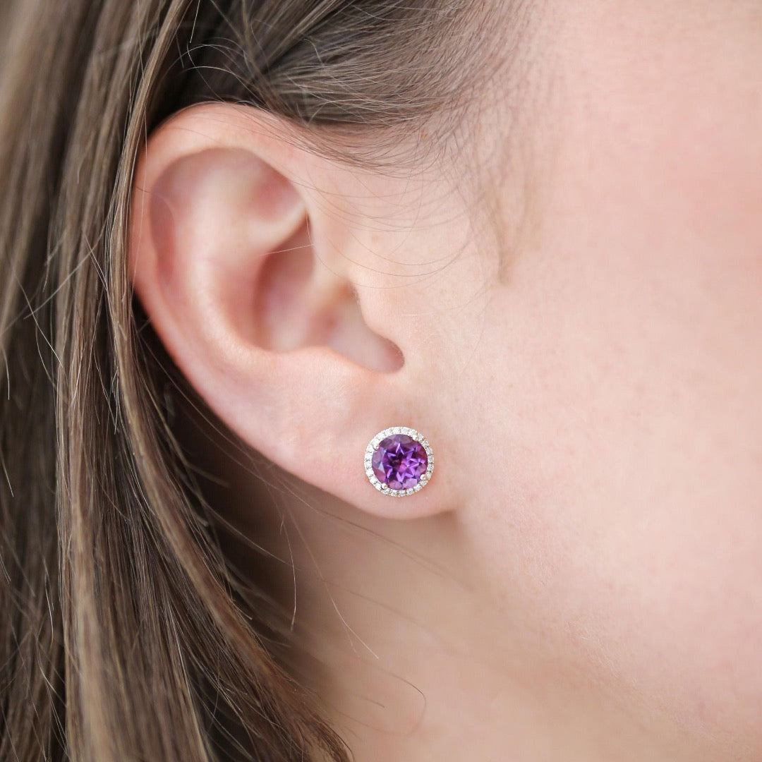 Sterling Silver Amethyst Stud Earrings with 18k Yellow Gold Accents –  Bailey's Fine Jewelry